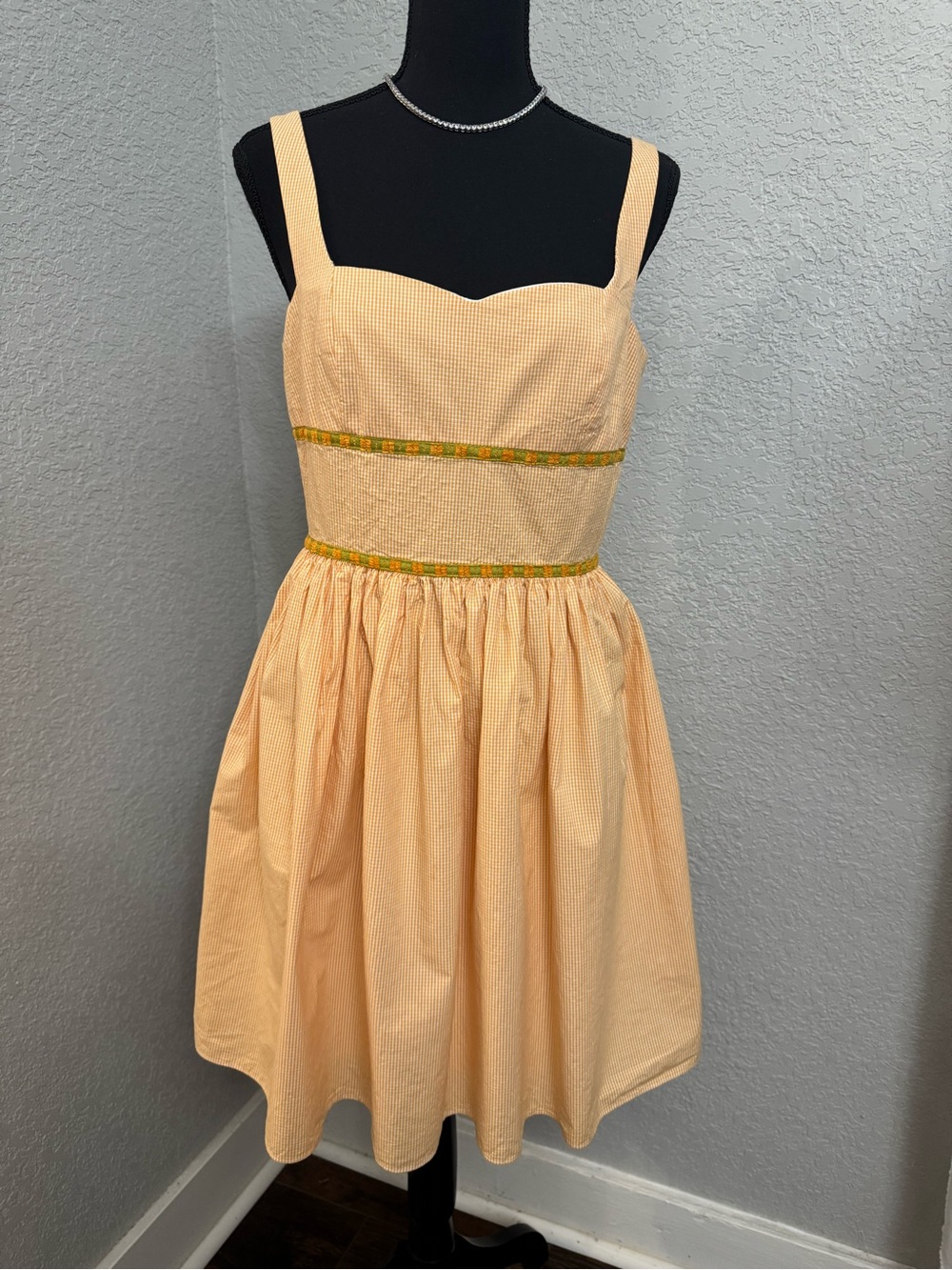 Robin Naylor Peach Gingham Sleeveless Fit-and-Flare Dress 100% Cotton Vintage